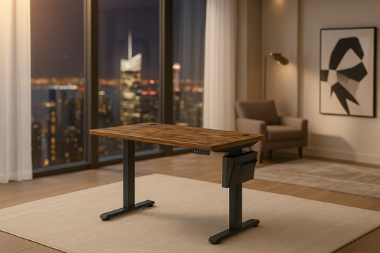 Bureau électrique réglable 120x60cm design moderne avec plateau bois et pieds métalliques noirs