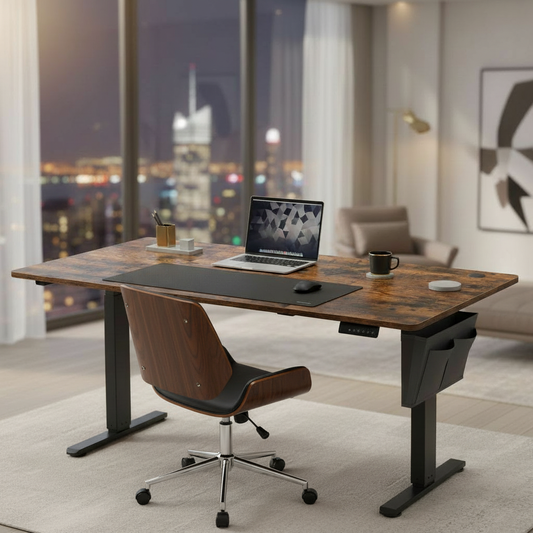 Chaise vintage bois massif dans bureau moderne avec lumière naturelle et plantes