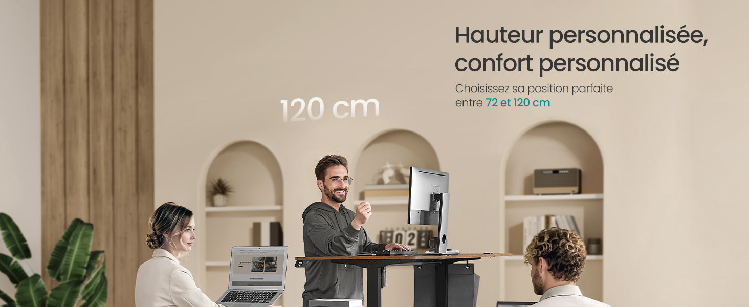 Bureau réglable électrique compact dans environnement professionnel moderne lumineux