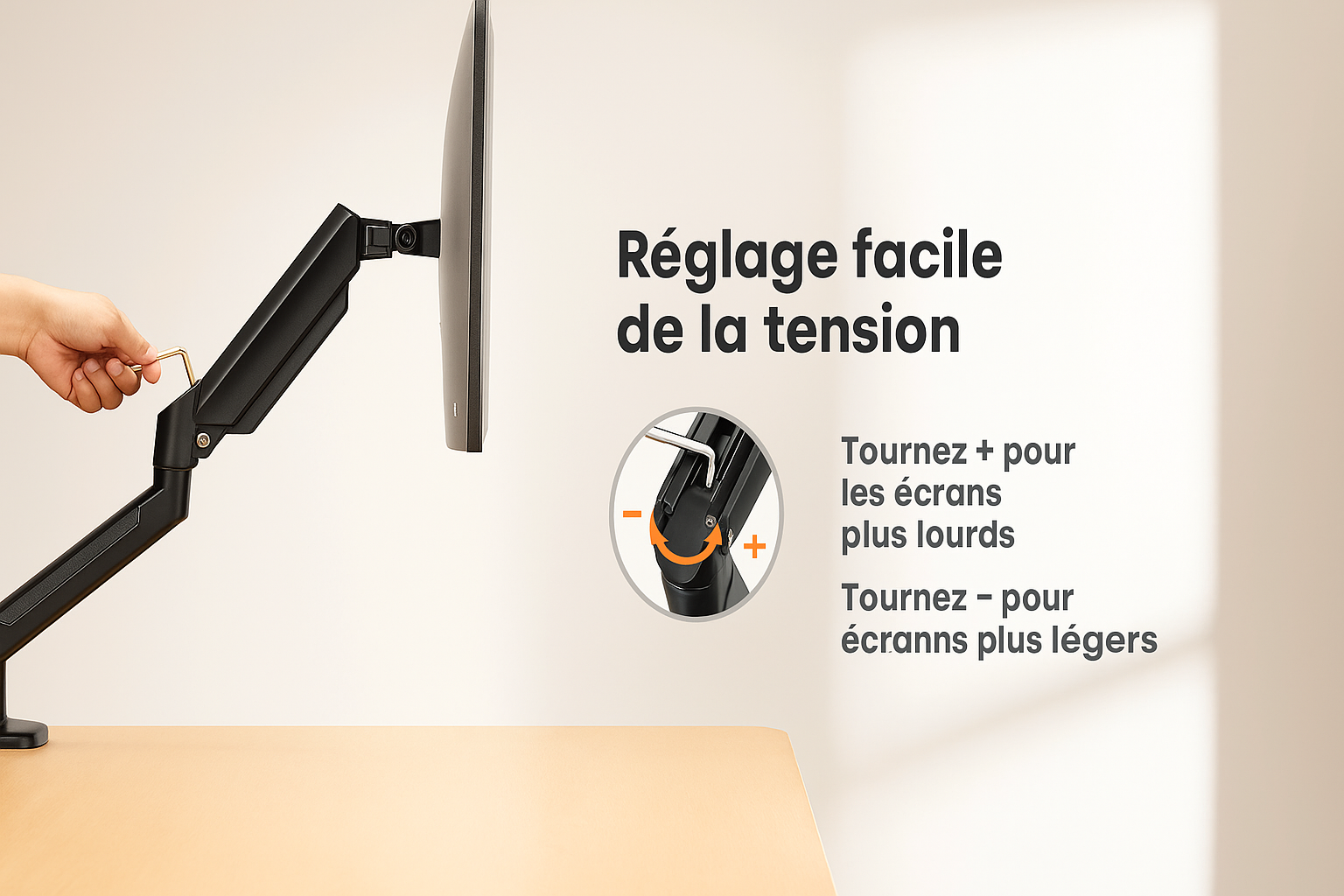 Support écran simple libérant espace bureau avec réglage angle et hauteur optimal