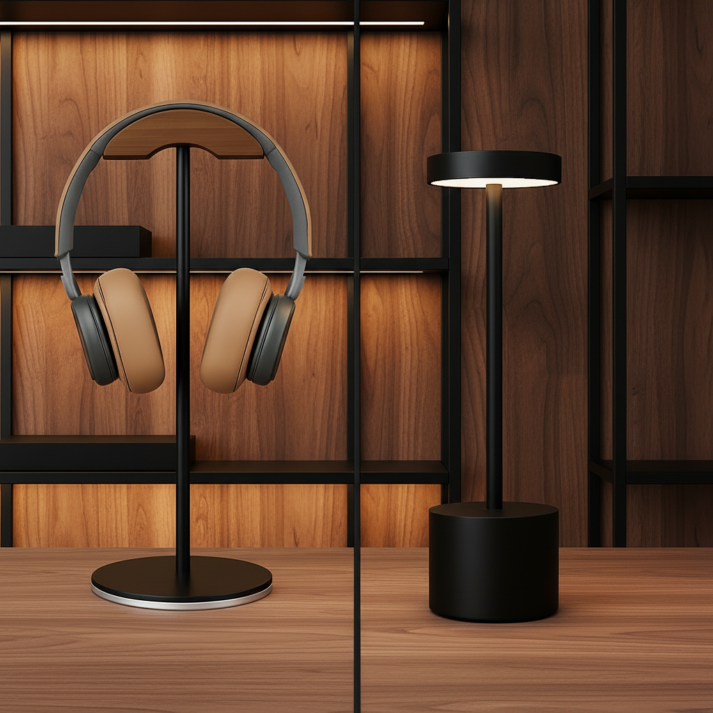 Collection 6 accessoires bureau bois naturel et cuir pour setup professionnel harmonieux