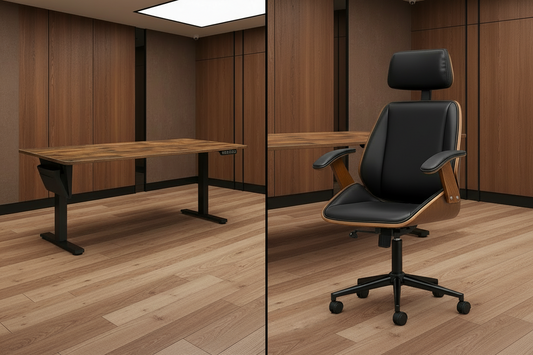 Setup bureau premium complet avec bureau réglable 180x80, chaise haut de gamme et support moniteur