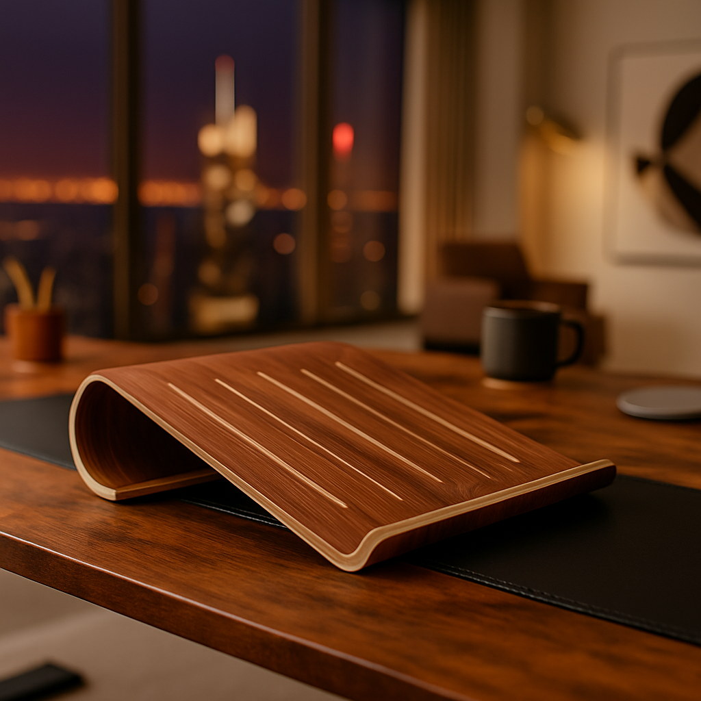 Support PC portable bois massif avec clavier externe pour posture ergonomique optimale