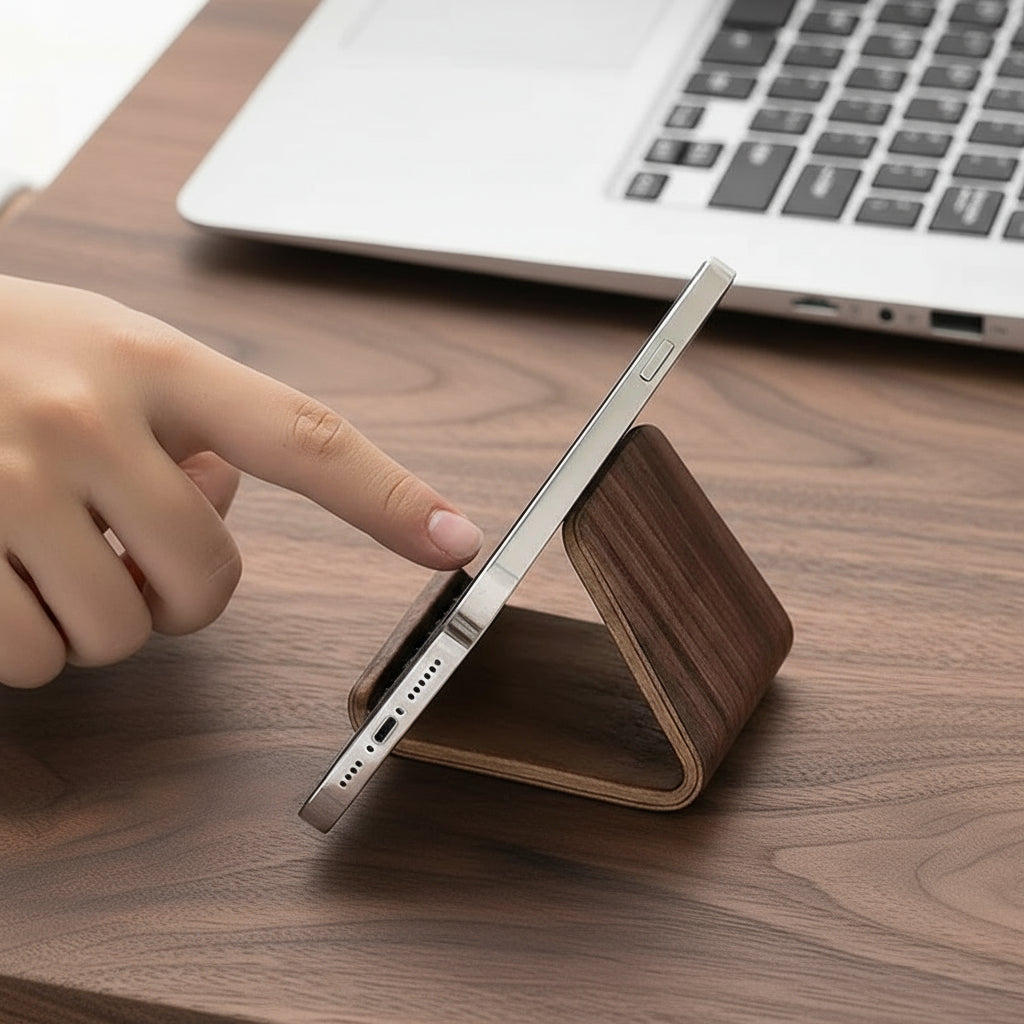 Porte-téléphone en bois massif design minimaliste avec finition naturelle premium