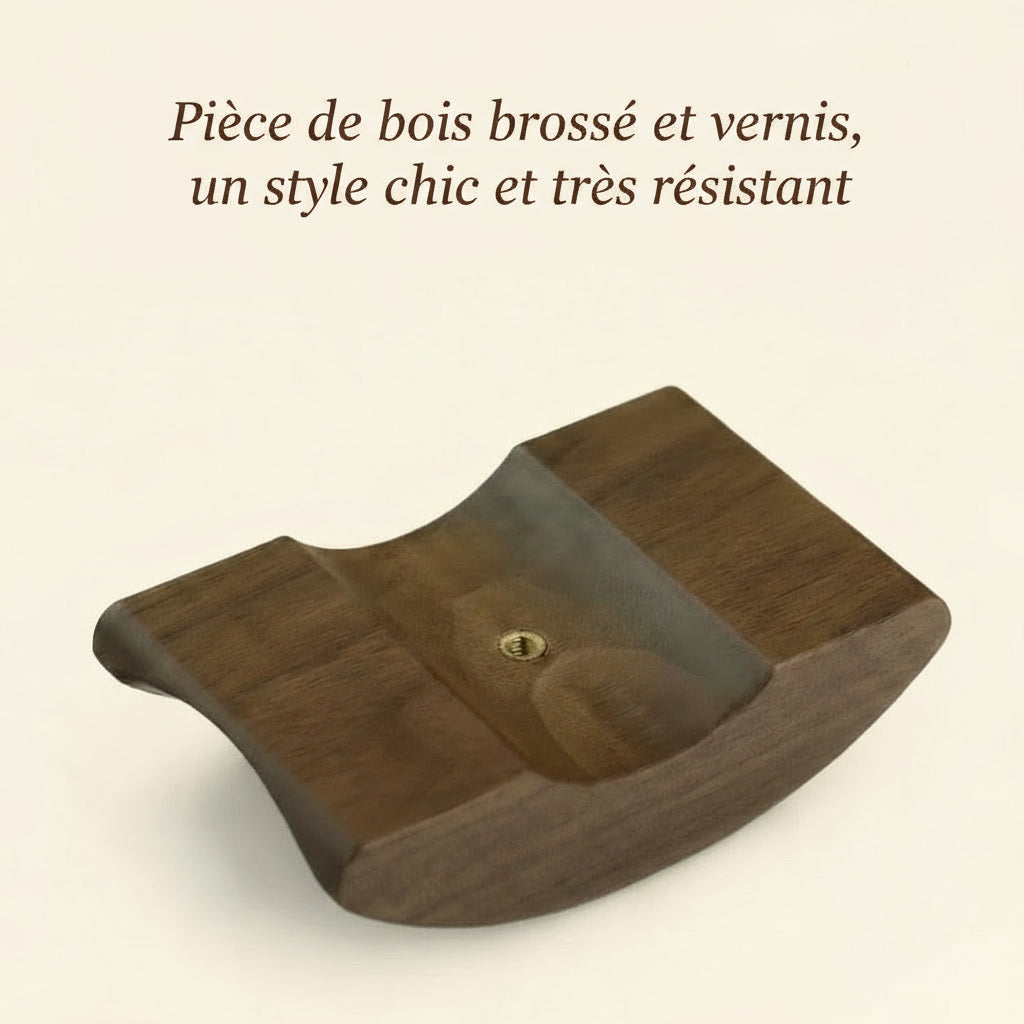 Support casque audio bois massif et métal brossé, design élégant pour studio