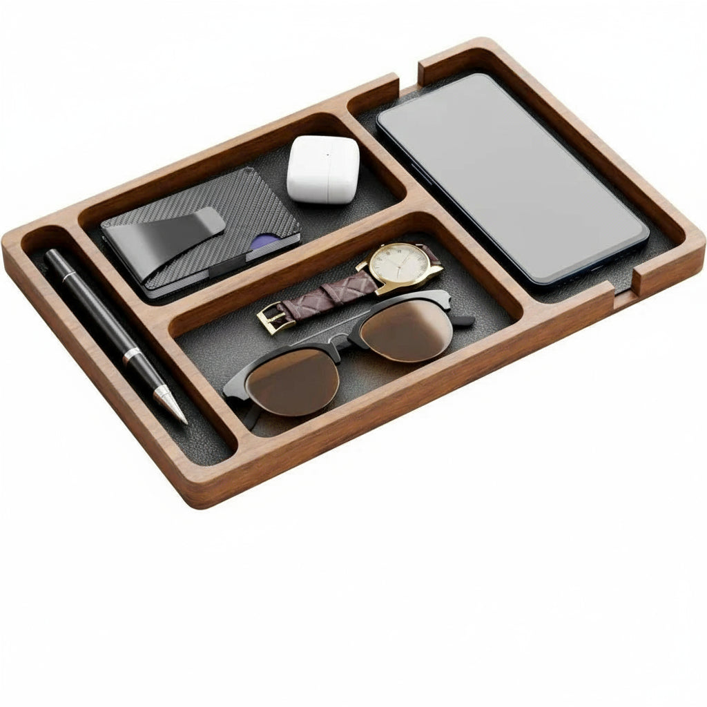 Organisateur bureau bois massif multi-compartiments pour lunettes téléphone stylos