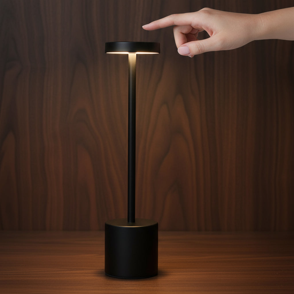 Lampe de bureau tactile rechargeable design minimaliste incluse pack pro accessoires premium