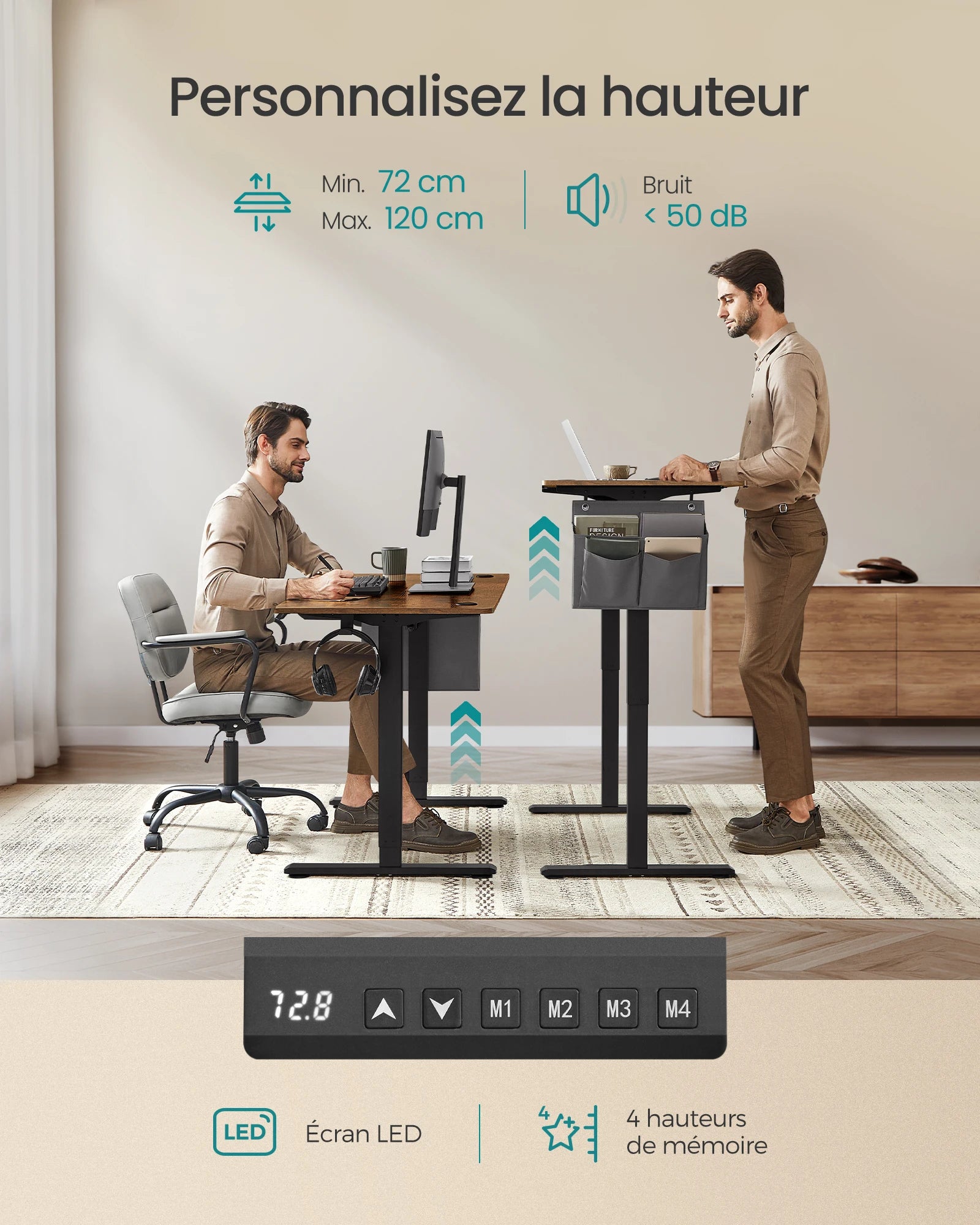 Panneau de contrôle digital bureau électrique compact avec mémoire 4 positions hauteur
