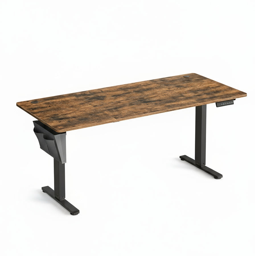 Bureau électrique réglable en hauteur 180x80cm finition bois rustique avec plateau spacieux