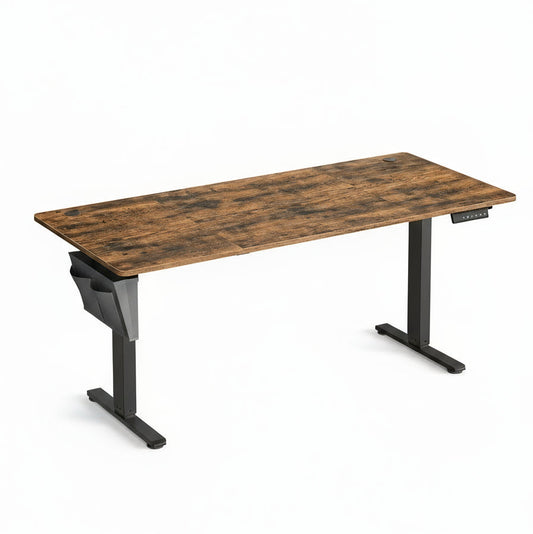 Bureau électrique réglable en hauteur 180x80cm finition bois rustique avec plateau spacieux