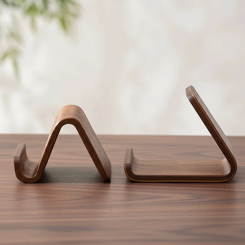 Support bois naturel multifonction pour téléphone et cartes de visite sur bureau