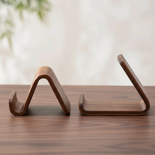 Support bois naturel multifonction pour téléphone et cartes de visite sur bureau