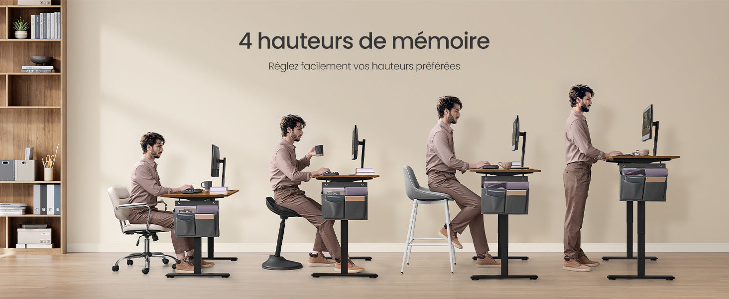 Bureau électrique 120x60 en position basse configuration ergonomique travail assis