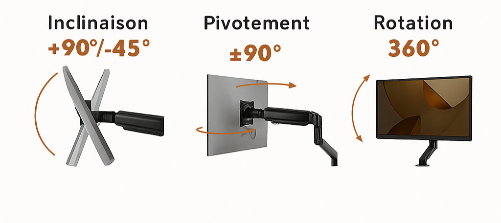 Bras articulé moniteur avec fixation bureau robuste et gestion câbles intégrée