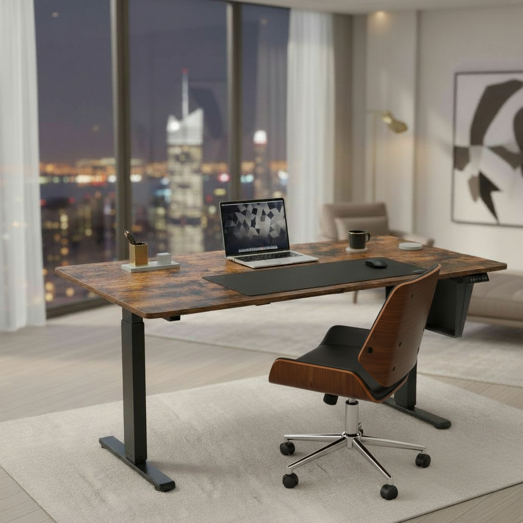 Fauteuil de bureau vintage bois dans espace de travail contemporain minimaliste